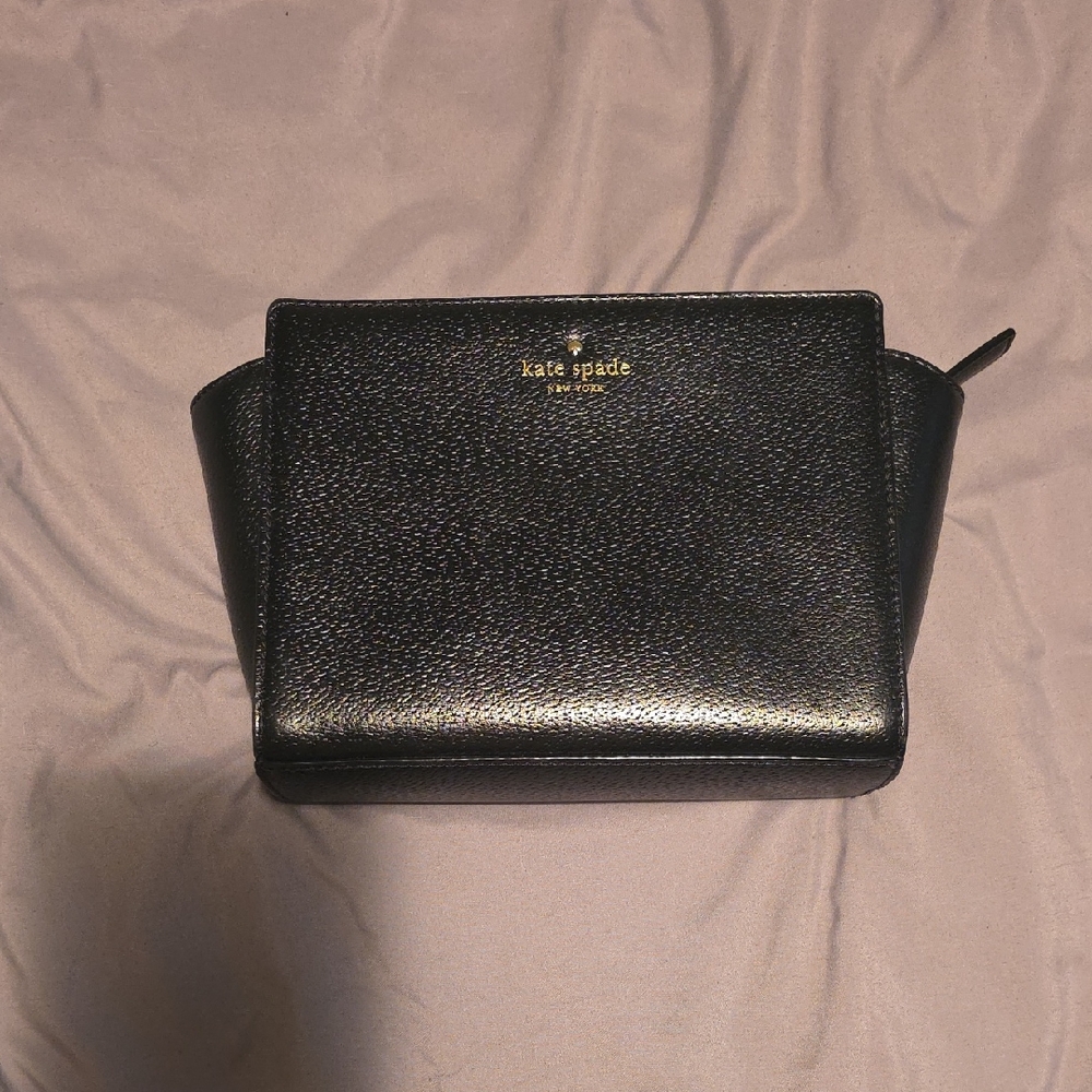 kate spade Black Pebbled Leather Crossbody with Gold Logo